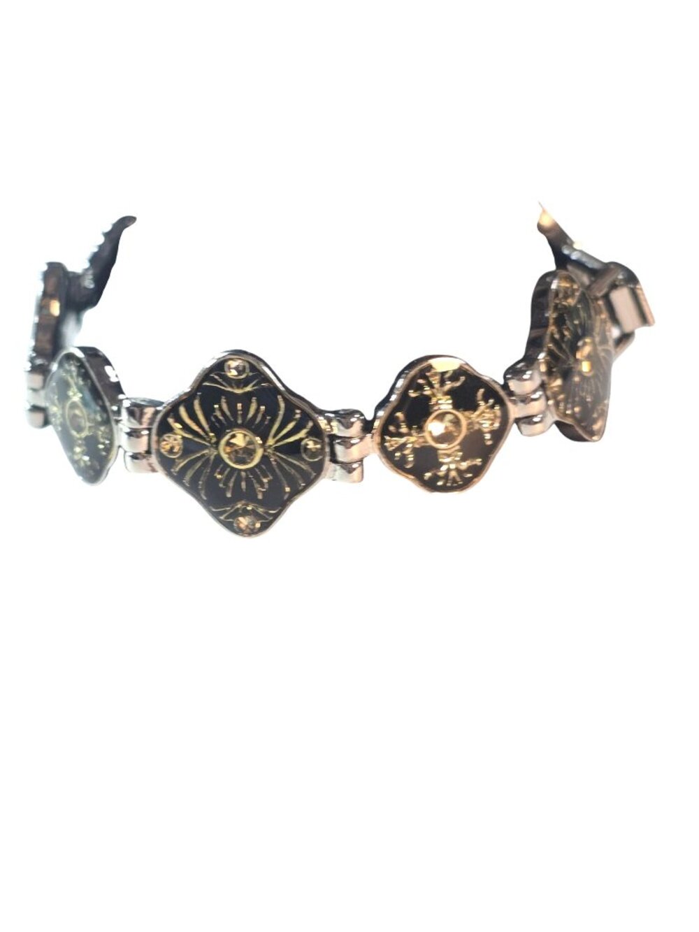 Vtg Lia Sophia Bracelet Black Enamel Floral Celestial Passage Womens Jewelry